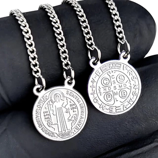 Colar Escapulário de Aço Inox Prata São Bento Inoxidável 316L Masculina Feminino