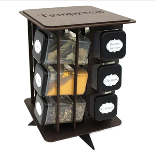 Porta Temperos Giratório MDF Pintado para Mesa e Parede com 12 Potes para Condimentos e Mantimentos