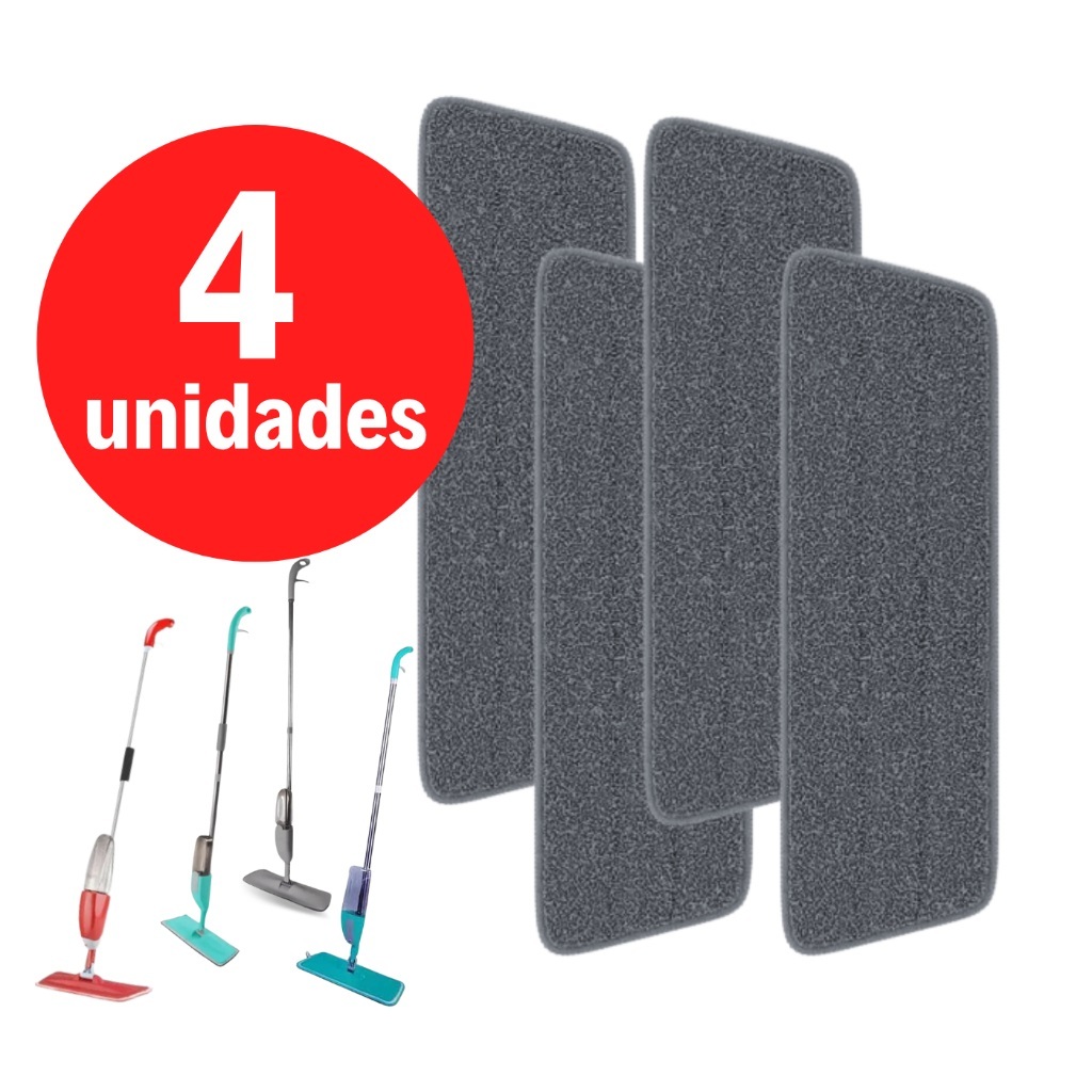 4 Unidades Refil Rodo Mop Spray Almofada Microfibra Esfregão