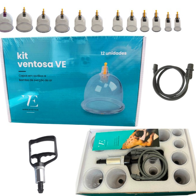 Kit 12 COPOS DE VENTOSA Completa Ventosaterapia + Bomba Sucção | Shopee ...