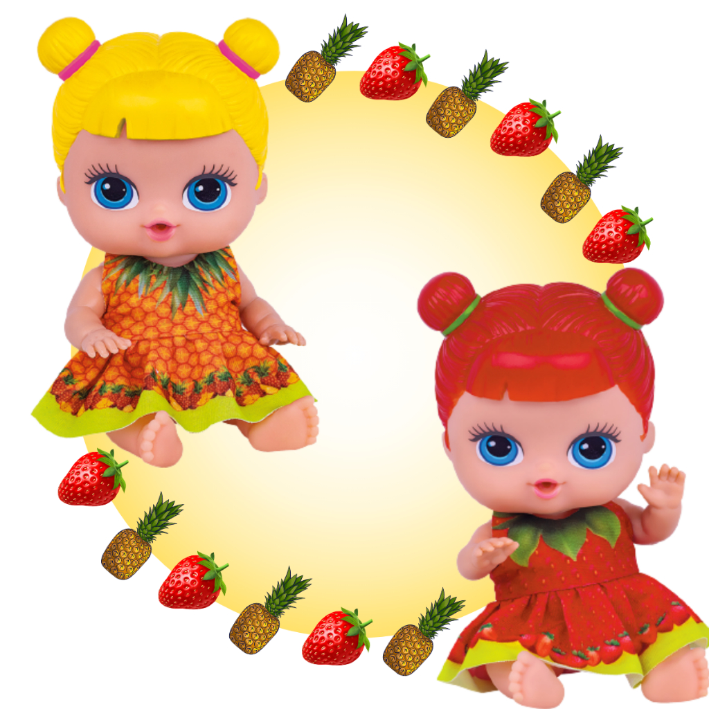 Kit Boneca Frutinhas Cheirinho de Frutas Morango + Abacaxi 18cm ...
