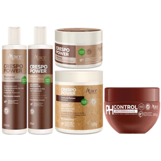 Kit Crespo Power Apse Anti Porosidade Shampoo + Mascara + Gelatina + Creme de Pentear + Ph Control
