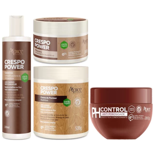 Kit Crespo Power Apse Anti Porosidade Mascara + Gelatina + Creme de Pentear + Ph Control 280g