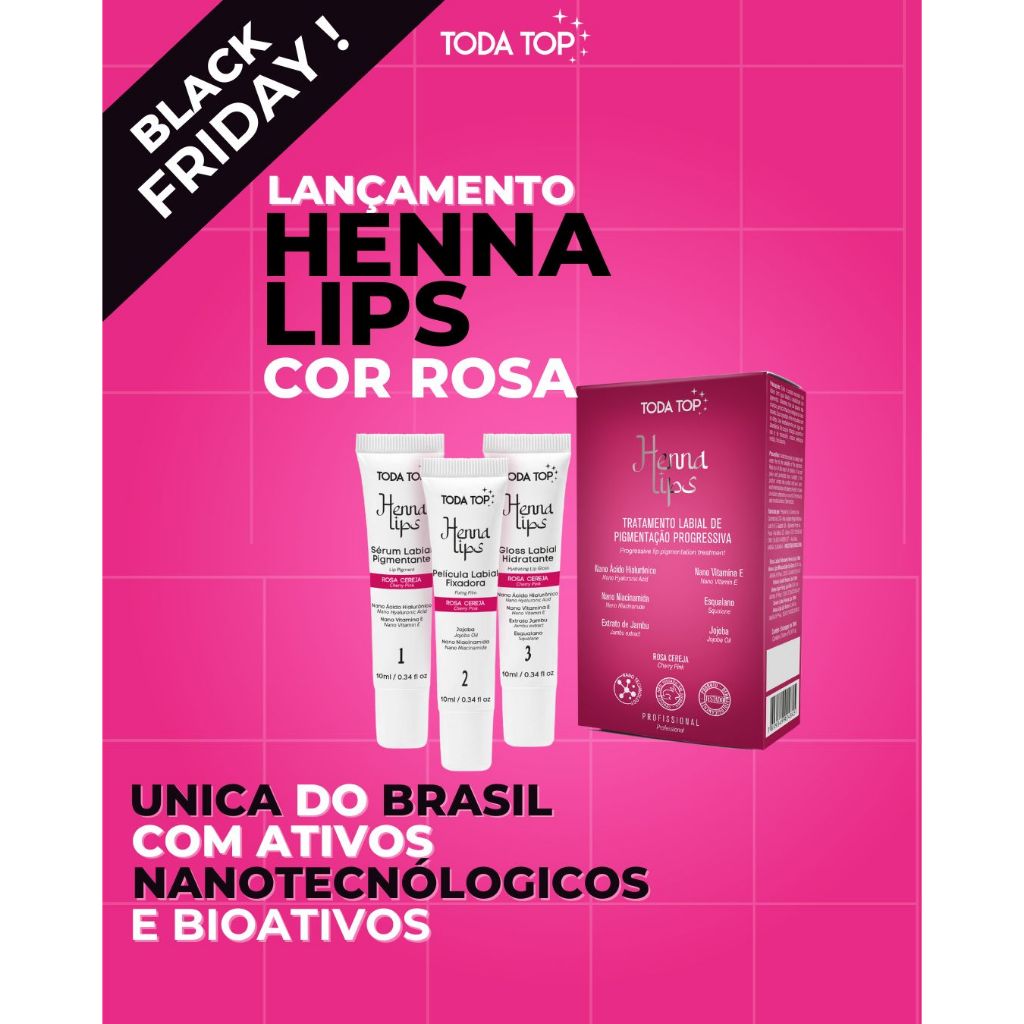 Henna Labial Rosa Kit Hidratação Até 40 Aplicações - TODA TOP | Shopee ...