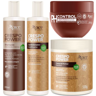 Kit Crespo Power Apse Porosidade Shampoo + Condicionador + Creme Pentear + Mascara Ph Control 280g