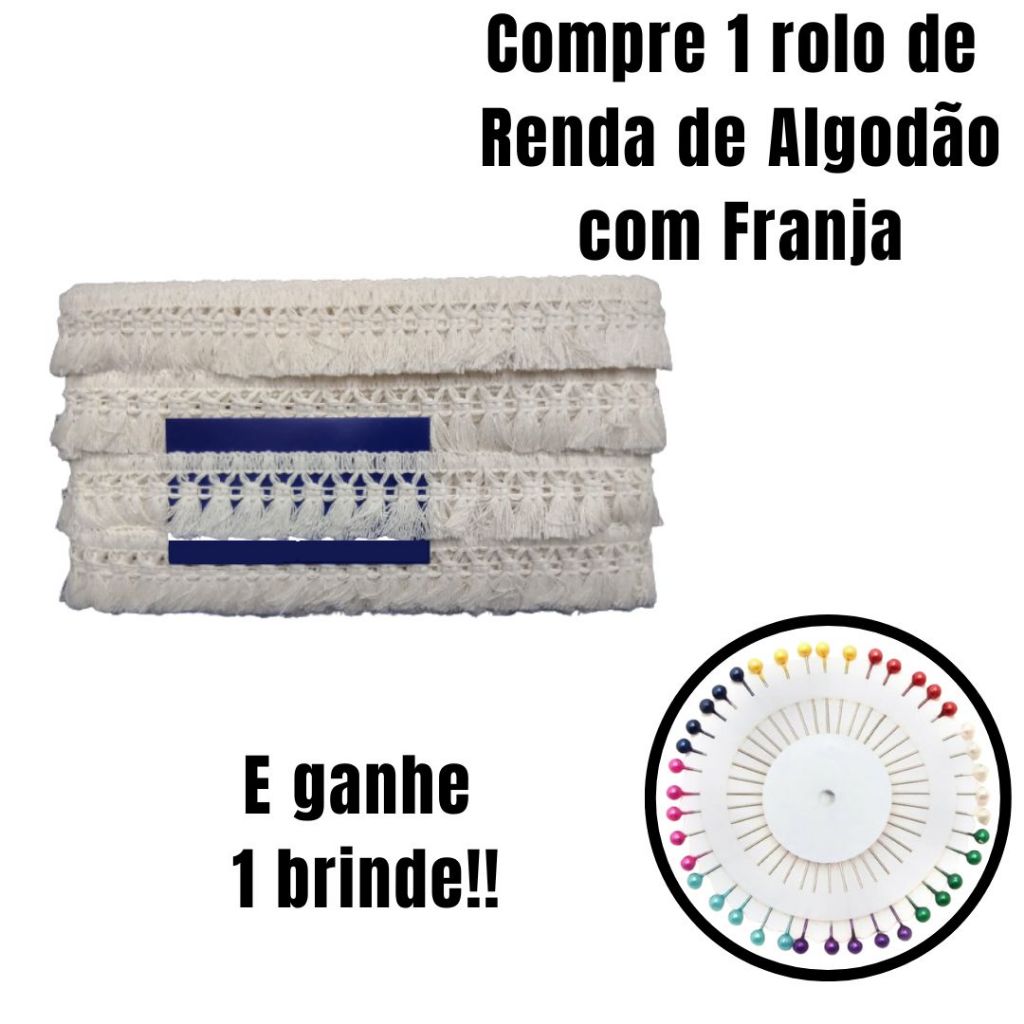 Renda Com Franja De Algodão (26mm) Cru - São José + Brinde | Shopee Brasil