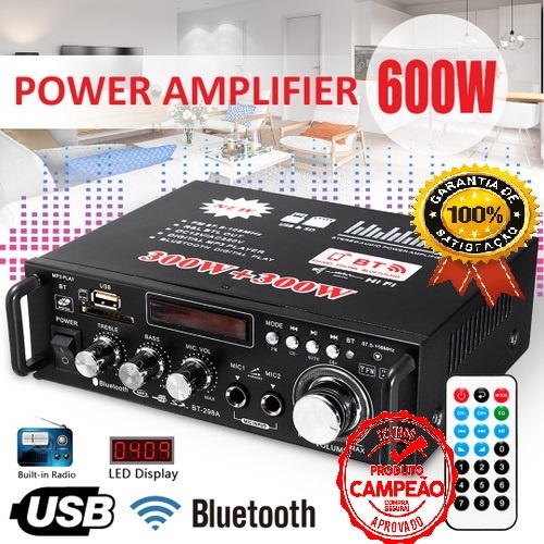 Super Amplificador 220v Bass 600W Bluetooth USB FM FM AUX SD Karaoke controle remoto Home Cinema