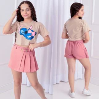 Shorts Saia em Alfaiataria Infantil Juvenil 12/14/16 (acompanha cinto)