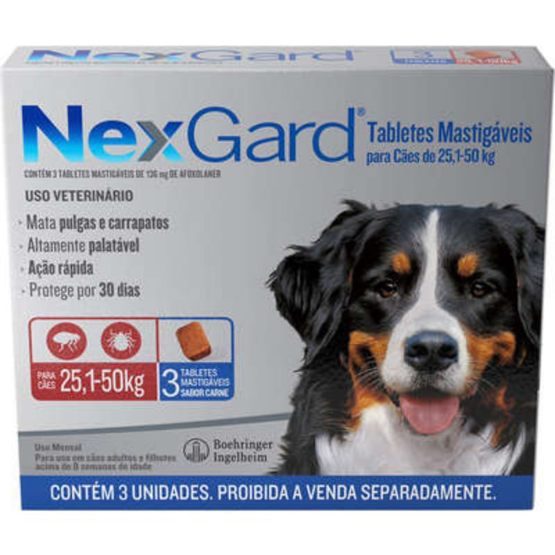 kit 4 NeXGArd anti-pulgas e carrapatos para cães de 25 a 50 kg original