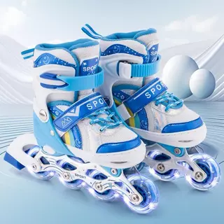 Patins Infantil Roller Inline Azul Sereia Ajustável Com Luz De Led Criança Promoção Menor Preço