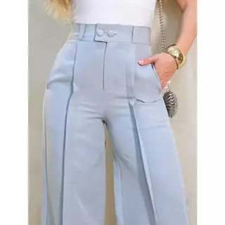 Calça Pantalona Feminina Alfaiataria Social cintura alto com botoes dois e com ziper e bolso aberto sem cinto