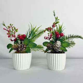 Kit C/ 2 Enfeites De Mesa Natalinos Arvore De Natal 18cm