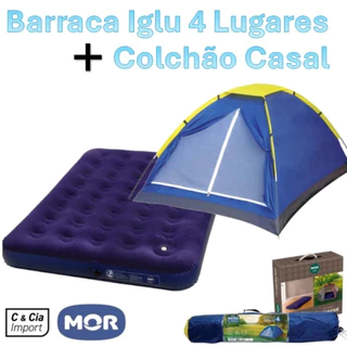 Kit Barraca Iglu 4 Lugares + Colchão Casal C/ Bomba De Pé Camping Acampamento Bomba de Ar