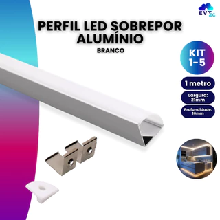 Kit Perfil Alumínio De Canto Metros Sobrepor Slim 45º P/ Fita Led 16x16mm Decorativo