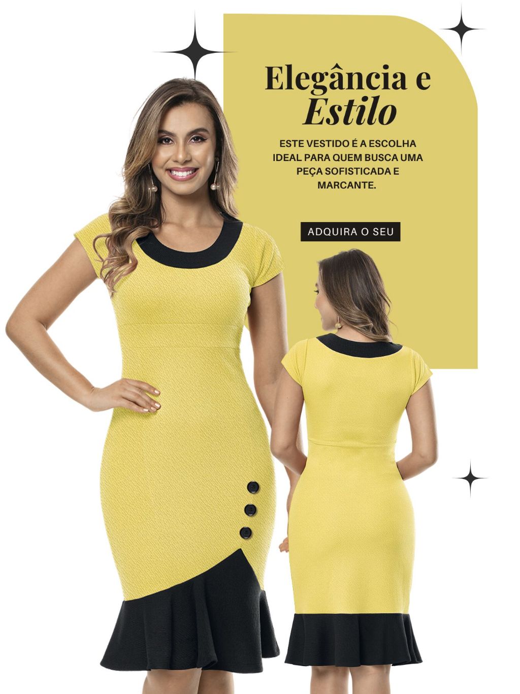 Vestido amarelo com clearance preto