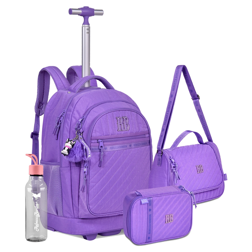 Kit Mochila Rodinha Estojo Lancheira Termica Crinkle com Squeeze ...