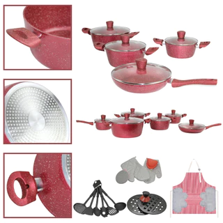 Jogo De Panela Antiaderente Com Indução Vermelha 26 Peças Kit De Panela Para Cozinha Com Acessórios