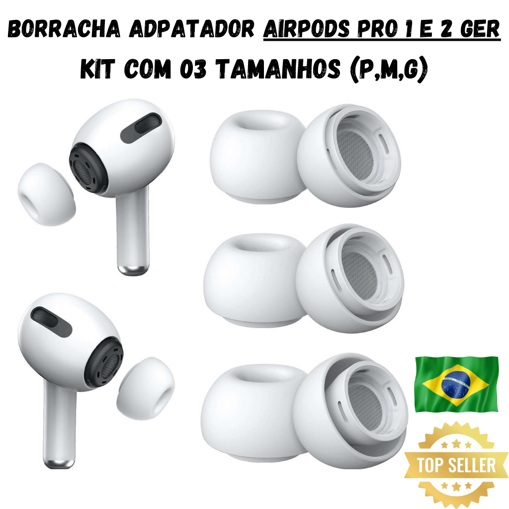 Kit 3 Un (P, M,G) Adaptador AirPods Pro Borracha Silicone Compatível Com Fone Borrachinha com Tela