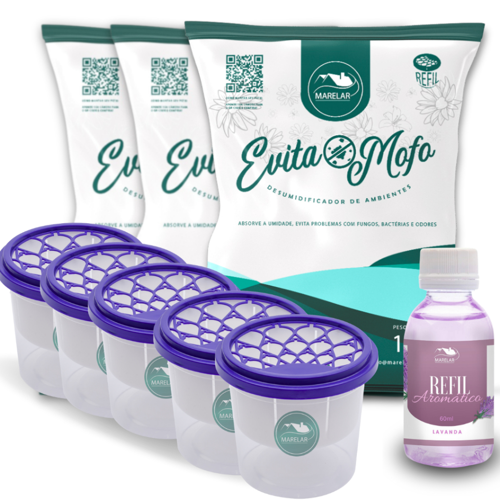 Cloreto de Cálcio Antimofo em bolinhas - 3kg + 5 Pote + Essência