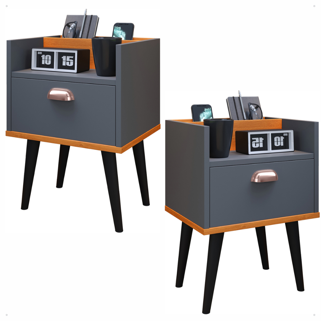 Kit 2 Mesas de Cabeceira Milena 1 gaveta Quarto Criado elegância varias cores