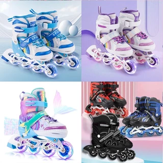 Patins Inline Infantil Meninas Roller Reto Ajustável Com Led + Kit Proteção Barato Presente Meninos em Oferta na Shopee