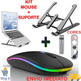 Kit Mouse Sem Fio Recarregável mais Suporte Notebook Tablet Regulável Home Office