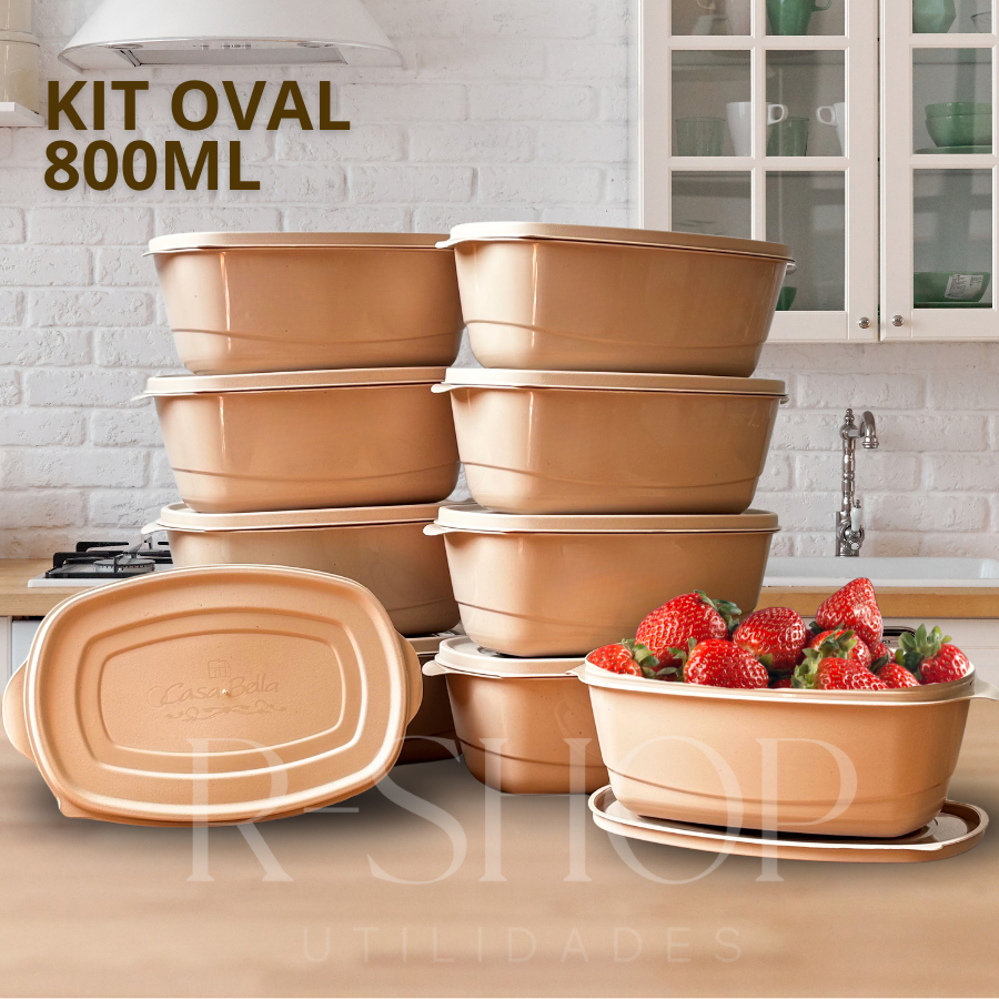 Kit Potes Hermetico De Plastico 10 Potes 800ml Ideal Para Marmitas