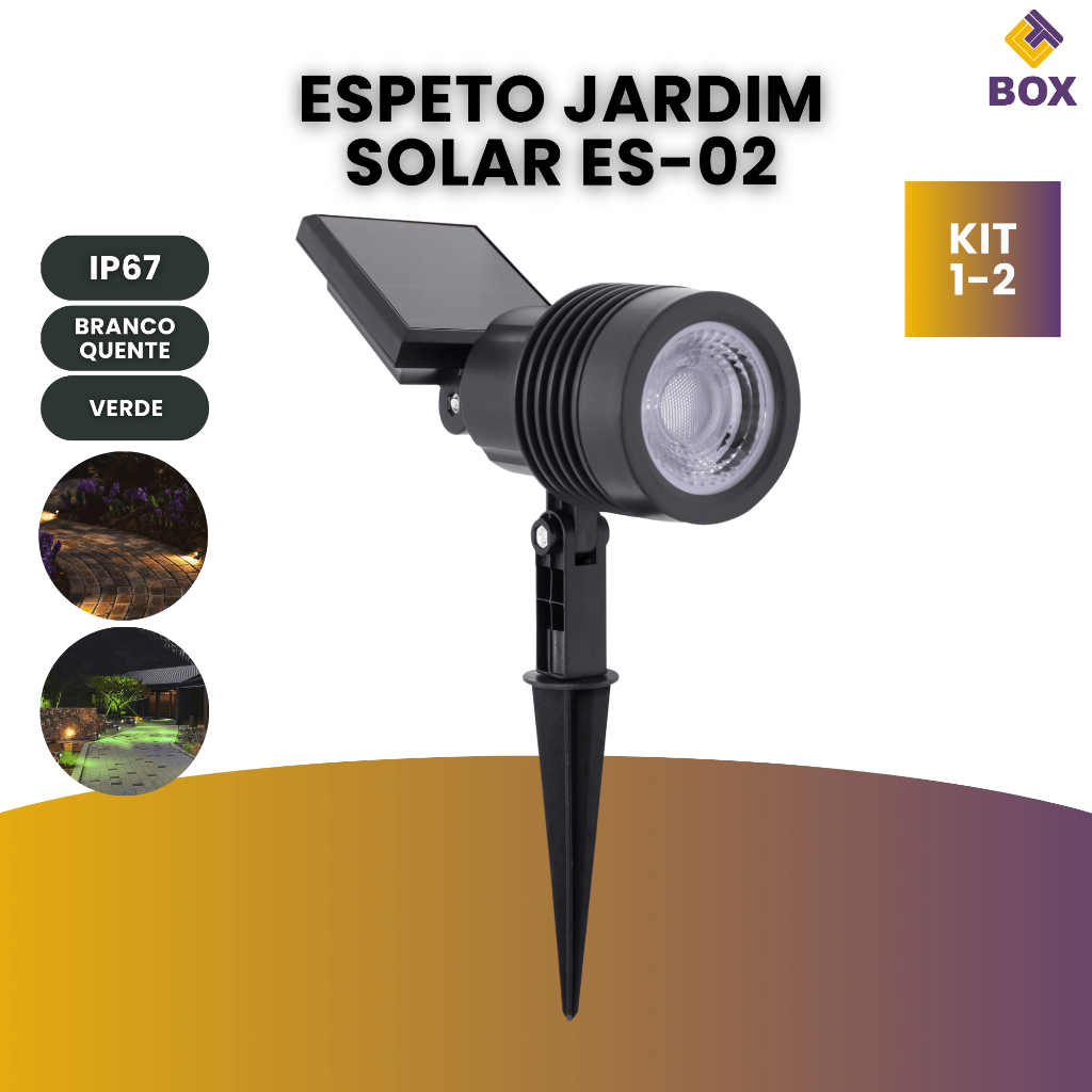 Kit Luminária Espeto Jardim Solar 12w IP65 Super Led Energia Spot Es02 Cor de Luz Quente|verde