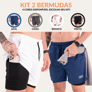 Kit 2 Bermuda Academia Termica Short Masculino 2 em 1 com Compressão