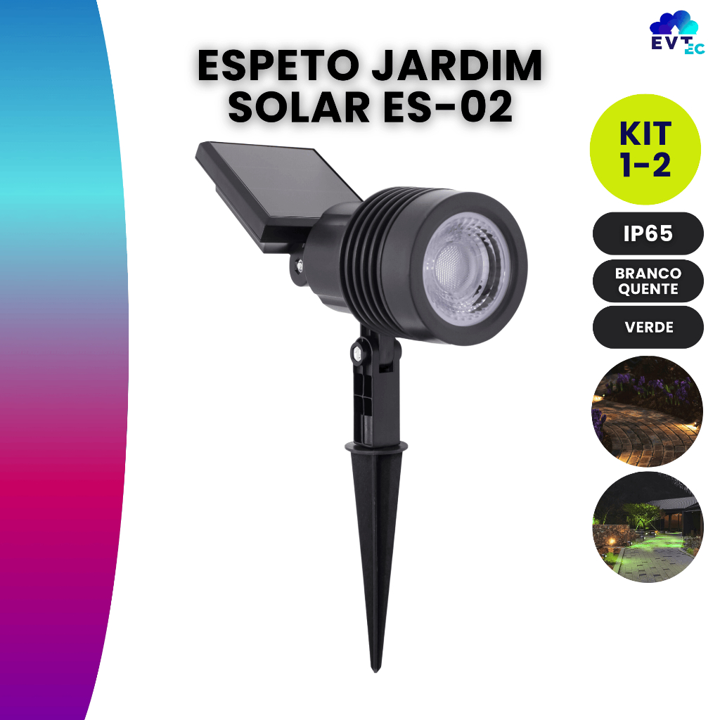 Kit Luminária Espeto Jardim IP65 Super Led Energia Solar 12w Spot Es02 Cor de Luz Quente|verde