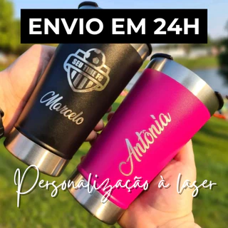 Copo Térmico Personalizado Nome Time Logo Imagem 473mL Com Tampa E Abridor Embutido