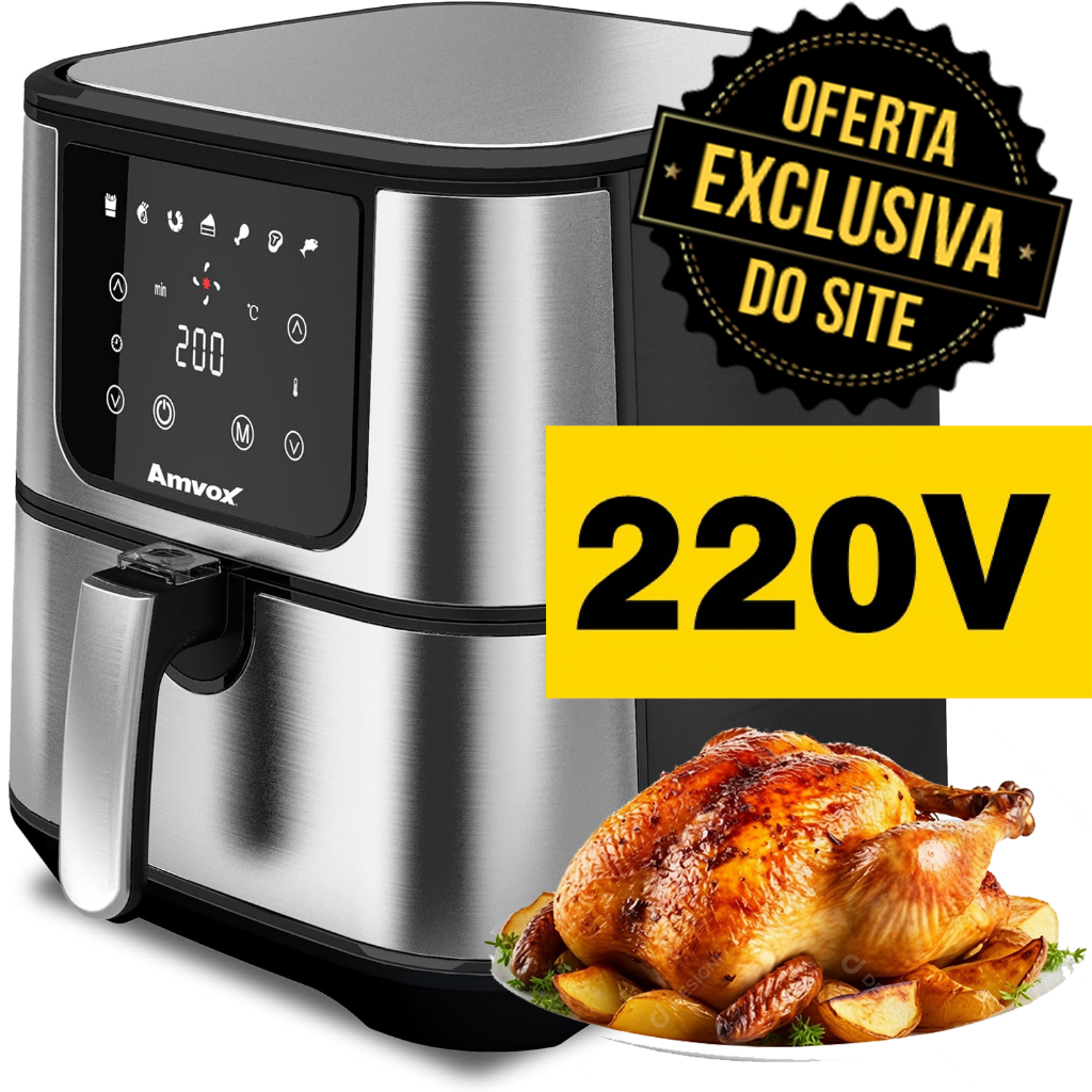 Fritadeira Elétrica Air Fryer Amvox 7 Litros ARF 1255 Preto/Inox