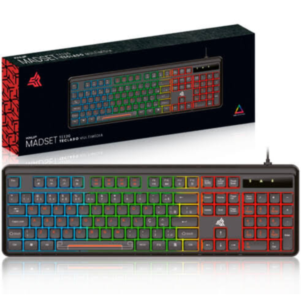 Teclado Multimídia Gamer com Iluminação Led RGB Teclas Silenciosas, Tipo Chocolate