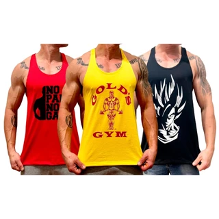 Regata Cavada Masculina Fitness Musculação Academia Treino Cross Fit Estampa Gold Gym Old School