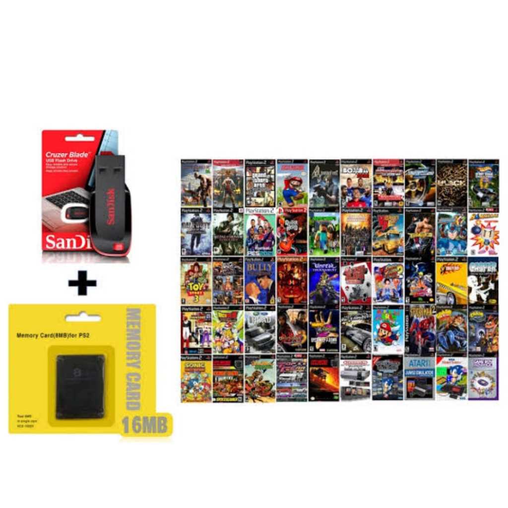 Kit Diversão Ps2 Play2 Pendrive 64Gb e Memory Card com 20 jogos + OPL