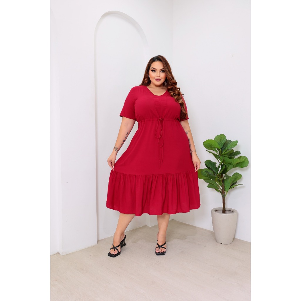 Vestido Midi Feminino Plus Size C/Cordão Amarração Frontal COD:215