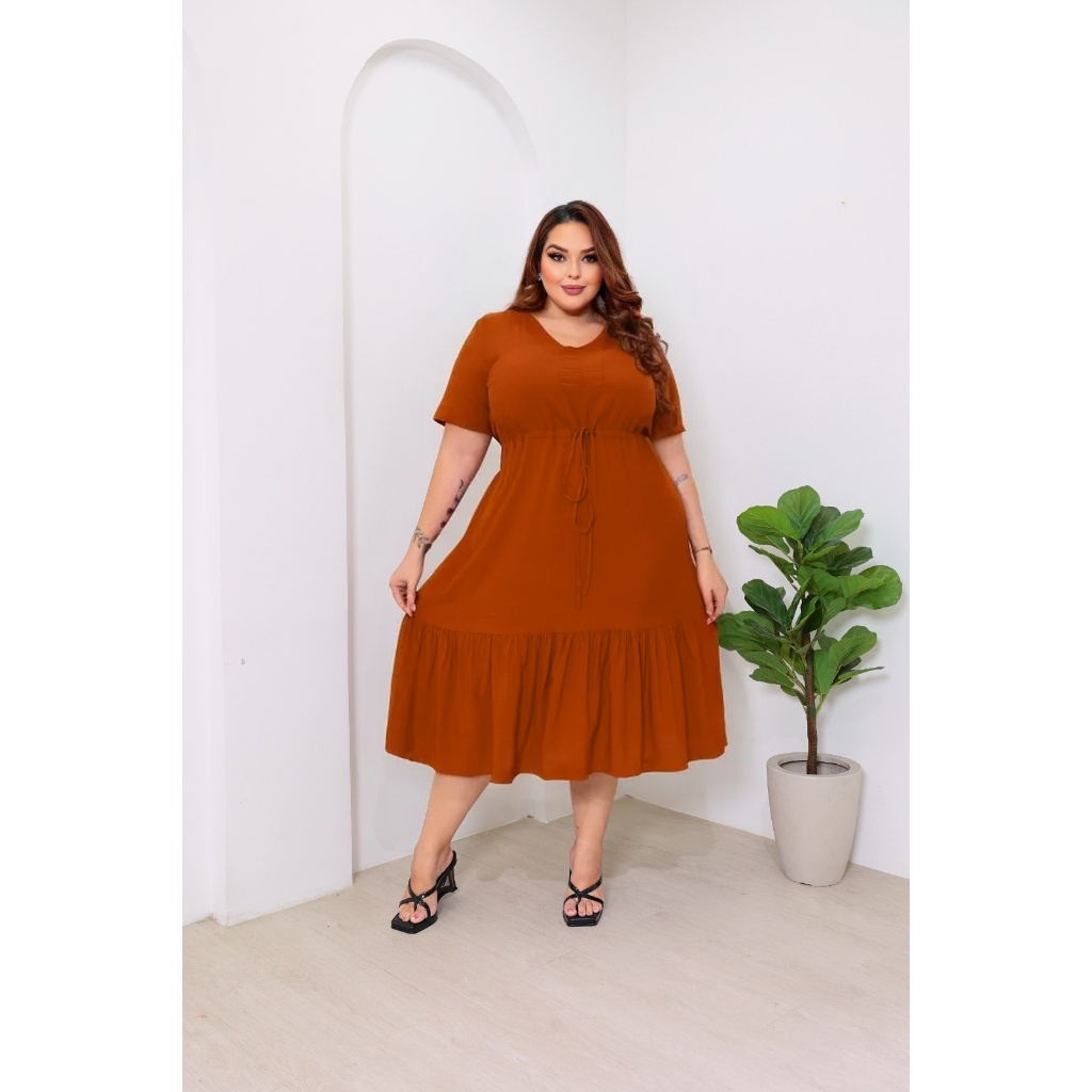 Vestido Midi Feminino Plus Size C/Cordão Amarração Frontal COD:215