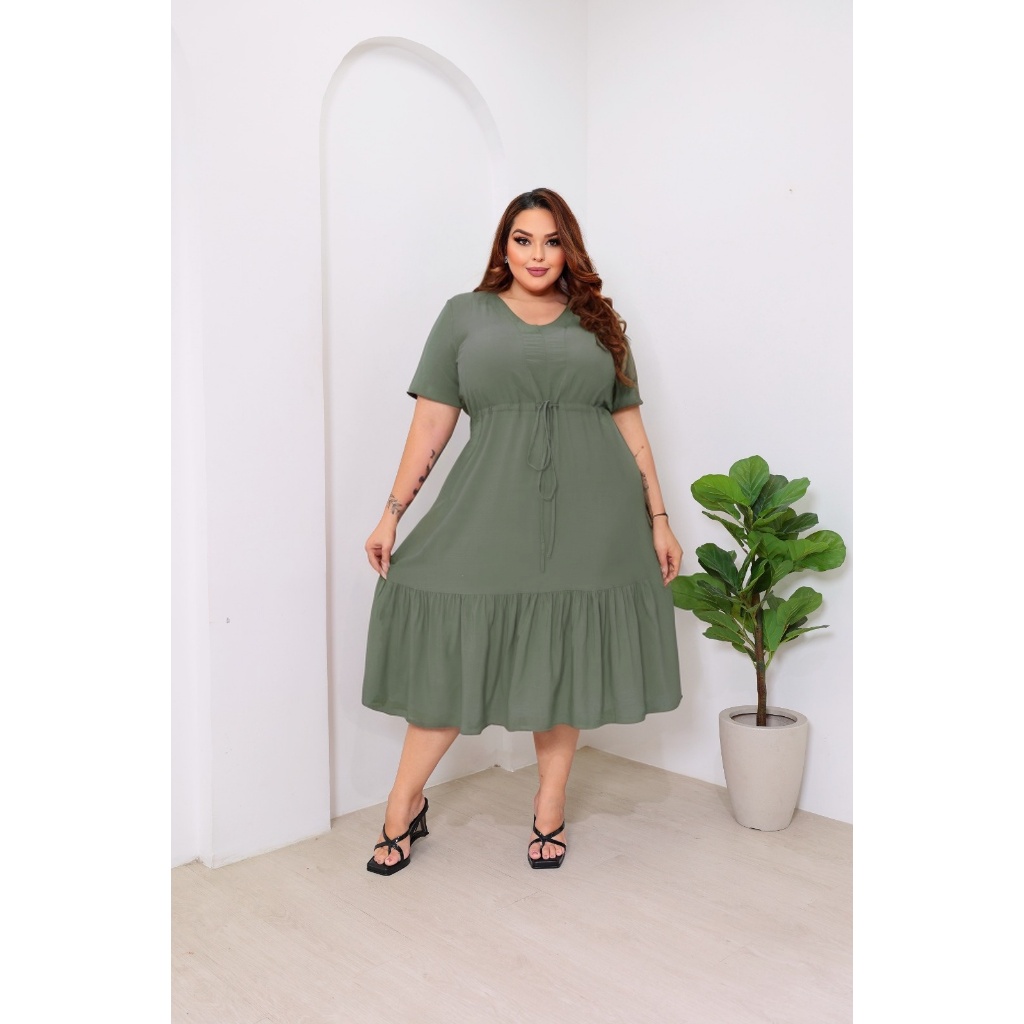 Vestido Midi Feminino Plus Size C/Cordão Amarração Frontal COD:215