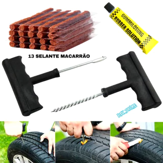 Kit Reparo Pneu Sem Camara Moto Carro + 10 Refis Macarrão Pneu