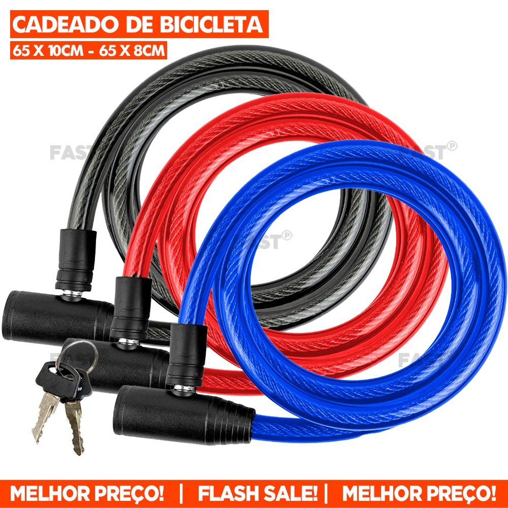 Corrente Cadeado de Bicicleta Com Chave Reserva Cabo e Trava de Aço Resistente 65cm Espiral Acessórios de Bike
