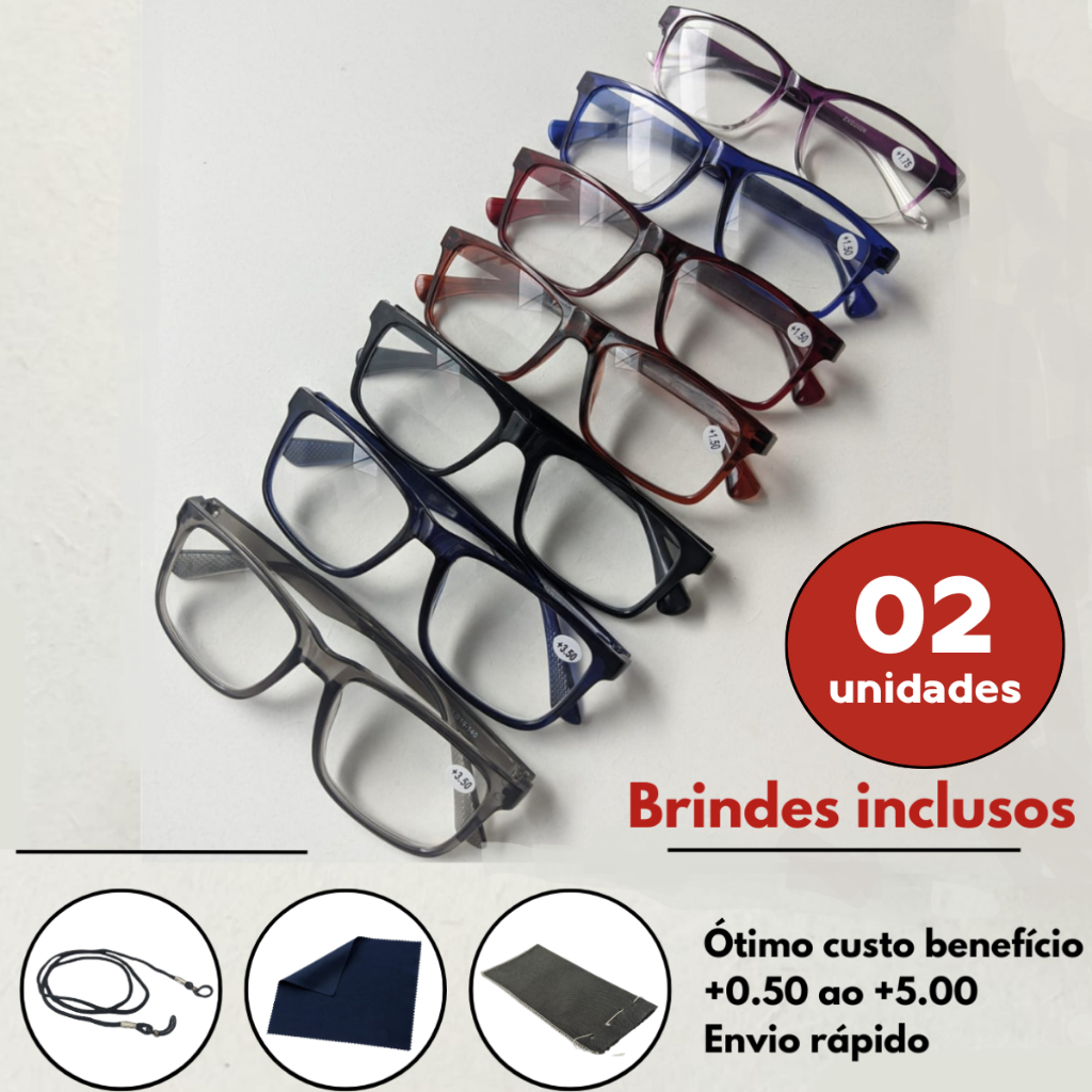 Kit com 02 Óculos De Grau Para Leitura / Descanso / Unissex + Cordão ...