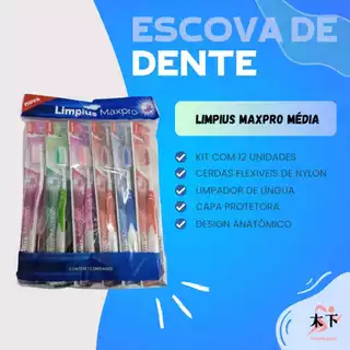 Escova de dente Kit com 12 unidades Média com Capa Protetora e Limpador de Lingua/ Coloridas em Oferta na Shopee