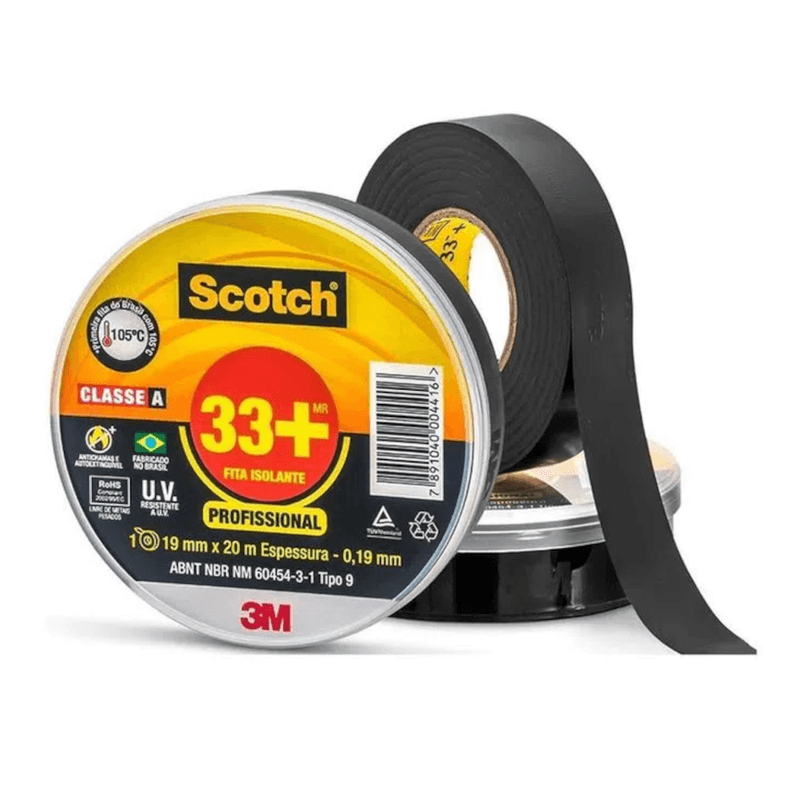 Fita Isolante 3M Scotch 33+ Classe A Preta 19mm x 20m x 0,19mm | Shopee ...