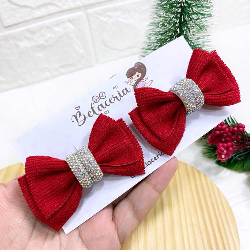 Parzinho de Laços Brilho Luxo Par de Laço Vermelho Natal