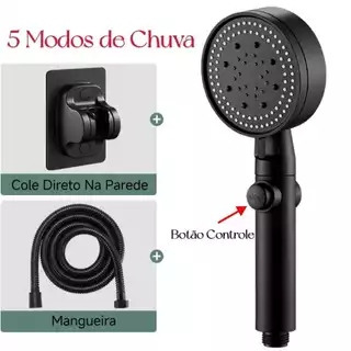 Chuveiro De Mão Chuveiro Ducha Preto Kit Completo Conjunto Ajustável Da Cabeça Preto Plástico ABS em Oferta na Shopee