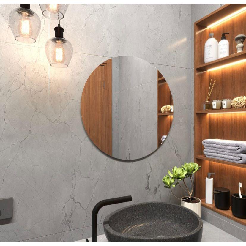 Espelho Redondo 60cm de Vidro Lapidado Para Banheiro Sala Quarto