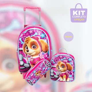 Kit Mochila Patrulha Canina Skye Rodinhas + Lancheira Térmica + Estojo