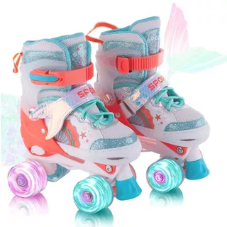 Patins Infantil 4 Rodas Laranja Sereia Com Luz De Led E Glitter Top Patins Criança Menina Promoção