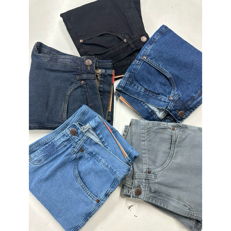 Calça jeans tradicional masculina reta 100% algodão linha premium