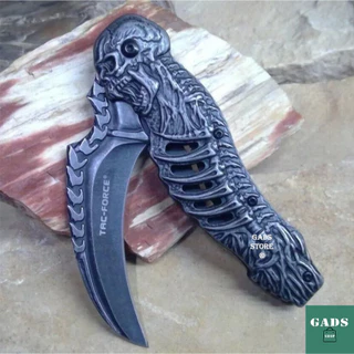 Canivete Semi-automatico Com Mola Caveira Stonewash com Clip Com Trava Liner Lock